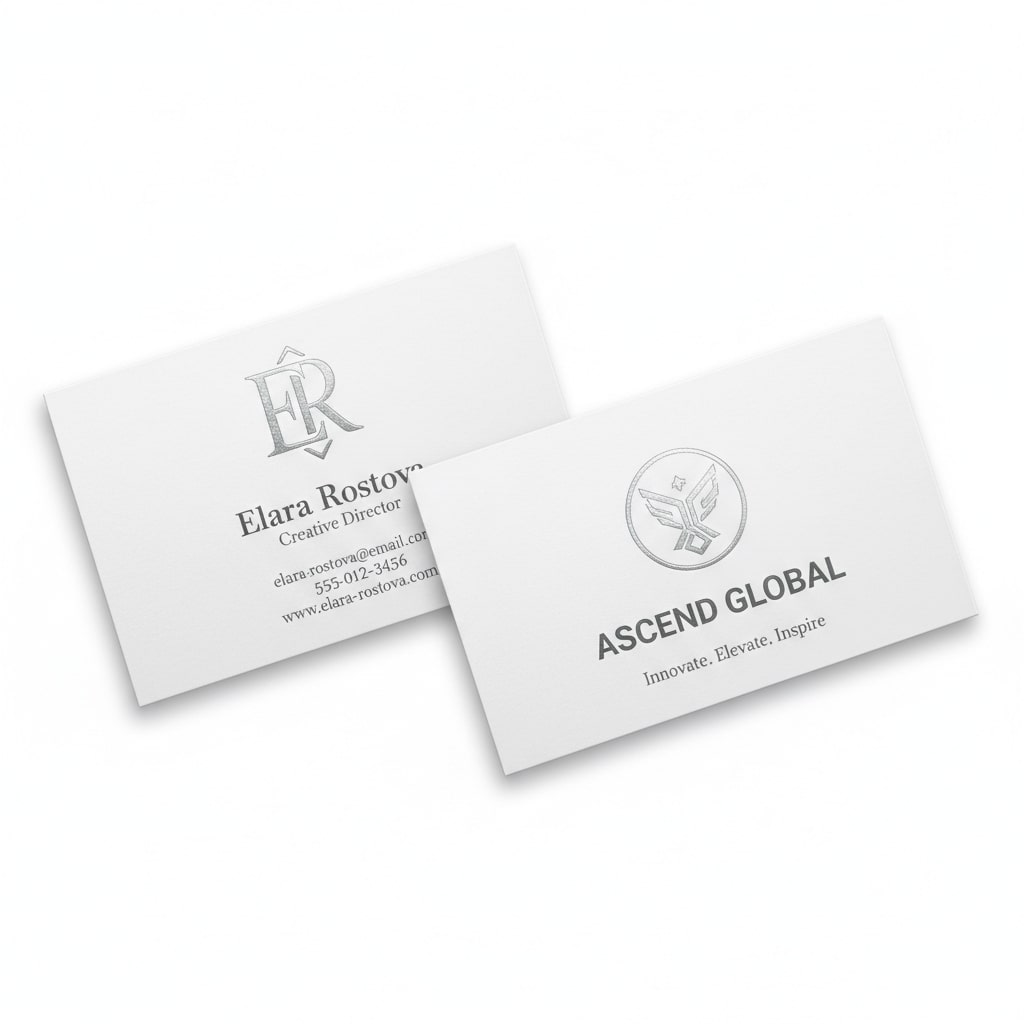 white silver foil business cards