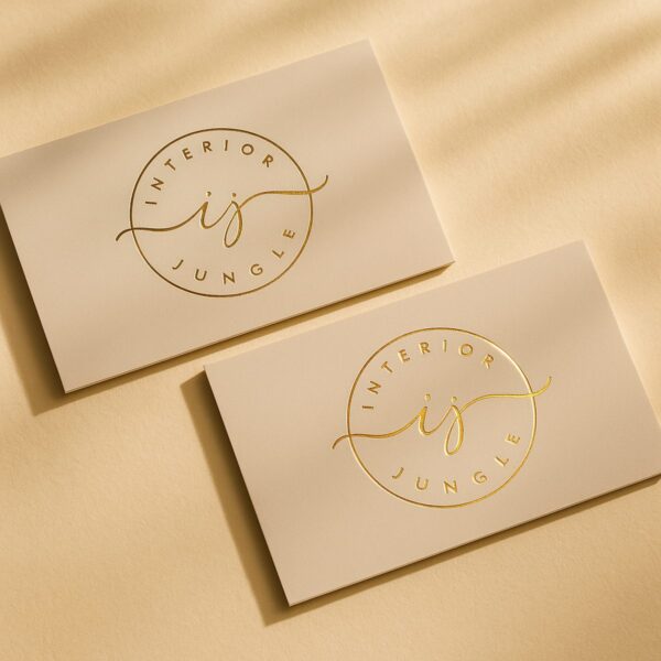 Foil business cards with Interior Jungle gold foil design