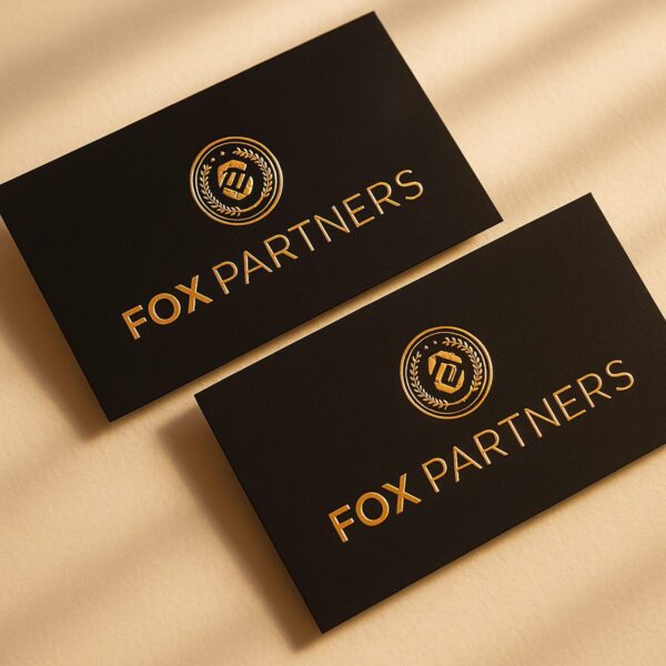 Foil business cards with Fox Partners silver foil design
