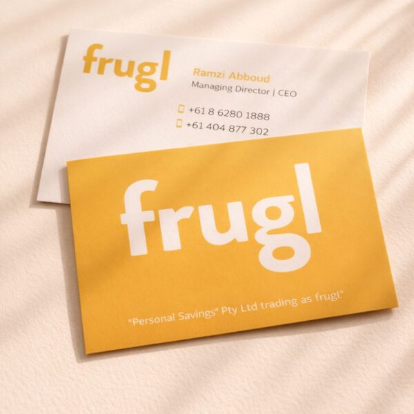 Premium Matt Cello Business Cards - Frugl front and back