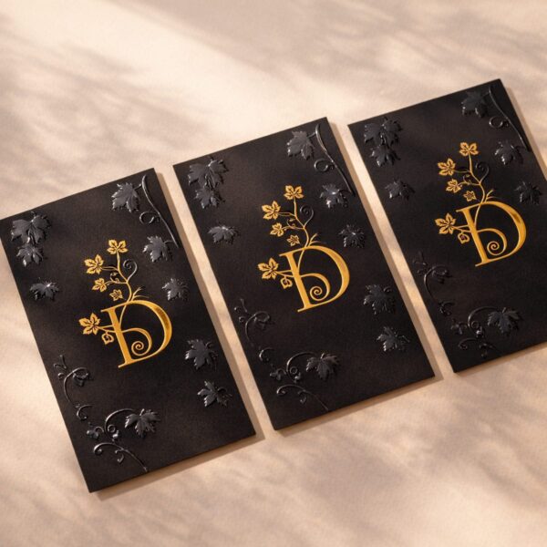 Scodix Business Cards - D monogram with raised leaf texture